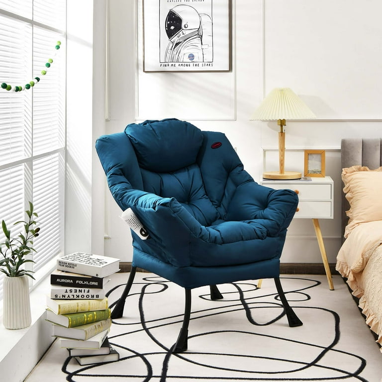 Costway Modern Polyester Fabric Lazy Chair Single Sofa Chair w Side Pocket Navy