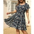 thumbnail image 6 of Usmixi Formal Dresses for Women Party Vintage Elastic Waist Ruffle Swing Plus Size A Line Dresses Square Neck Short Sleeve Floral Summer Mini Dress Navy XXXL, 6 of 7