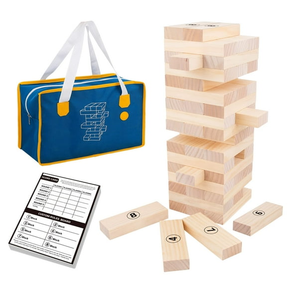 TOOKYLAND Jeu d'Empilage de Bois Géant 56 PCS Jeu de Yard d'Empilage de Bloc en Bois, Jeu Extérieur en Bois de Plancher de Tour de Culbute pour la Famille d'Adultes d'Enfants avec le Sac de Stockage