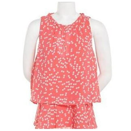 Nine West Women's Peach Sleeveless Two Tiered Blouse with Dots, Small