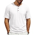 thumbnail image 2 of Cmfcve Ribbed Henley T-Shirt for Men Short Sleeve Slim Fit Muscle Shirt Cotton Casual Button Tops, 2 of 9