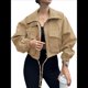 thumbnail image 1 of Chaqueta Corta para Mujer, Anorak Utilitario Extragrande con Cremallera y Bolsillos Caqui S, 1 of 8