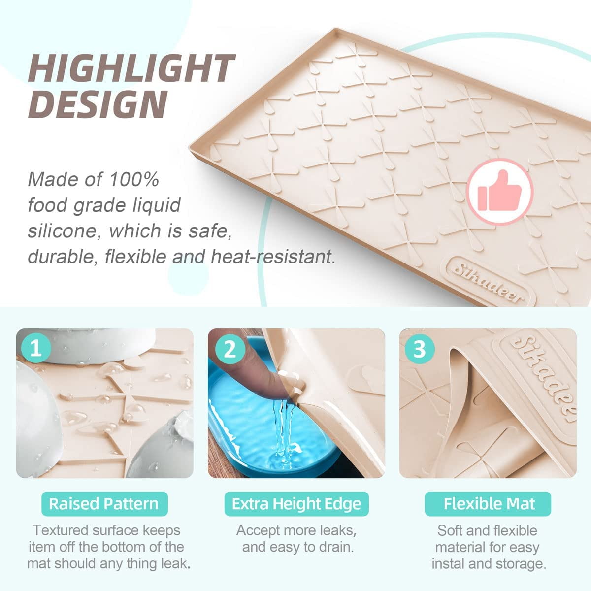 34" x 22" Under Sink Mat Waterproof, Silicone Kitchen Drawer Shelf and Cabinet Liner, Protector for Organizers Storage, Boot Tray Pet Food Mats