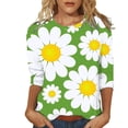 thumbnail image 2 of T-Shirt à Manches Courtes pour Femmes Liquidation Femmes T-Shirt en Chiffon Blouses pour Femmes Chic Décontracté Chic Col Rond Manches 3/4 Hauts Été Chemises à Imprimé Floral Coupe Décontractée Tee, 2 of 5