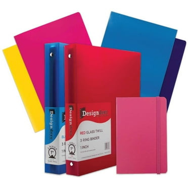JAM School Assortment, Pink, 7/Pack, 4 Glossy Folders, 2 1 Inch Binders & 1 Pink Journal