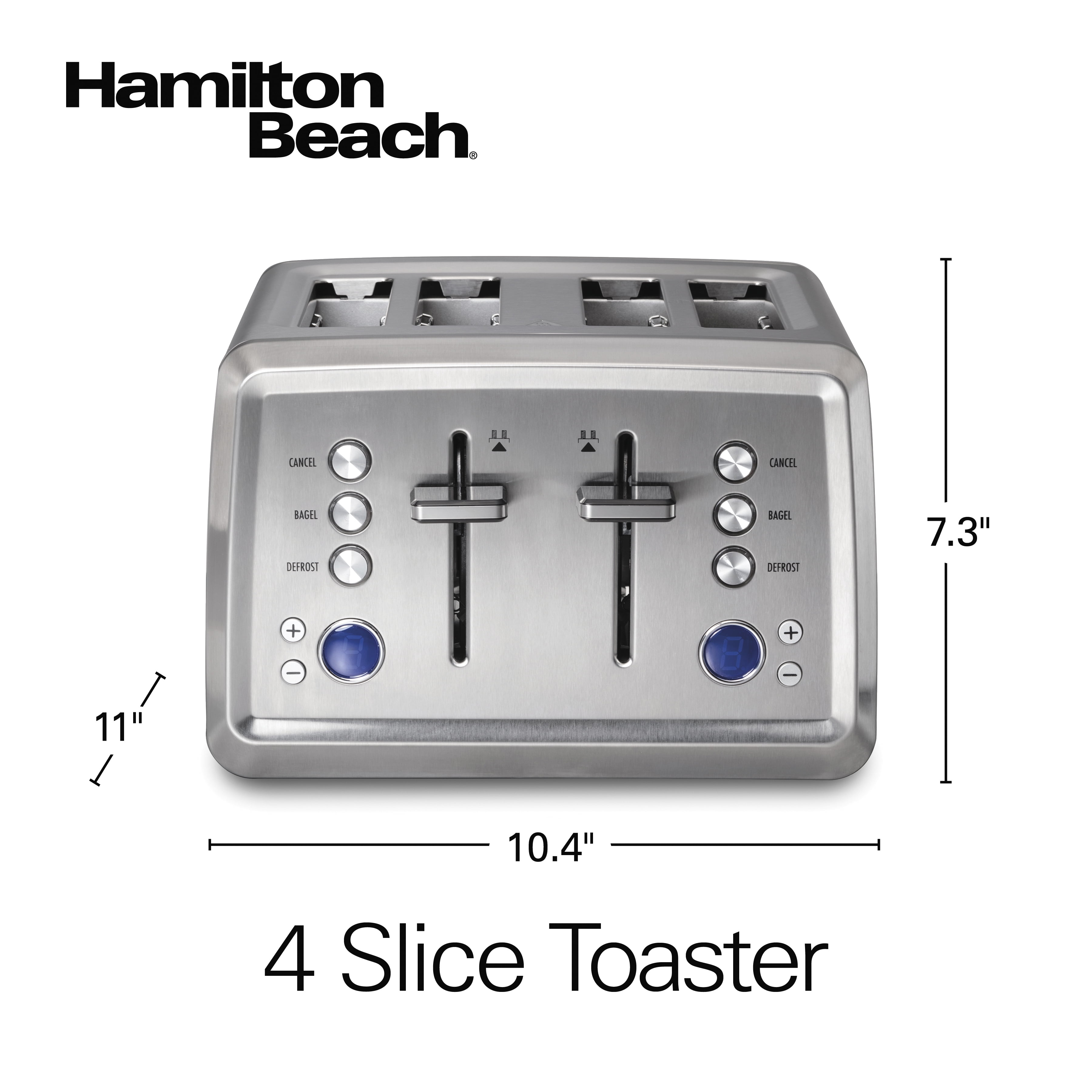  Hamilton Beach 4 Slice Toaster with Extra Wide Slots for  Bagels, Shade Selector, Toast Boost, Slide-Out Crumb Tray, Auto-Shutoff and  Cancel Button, Brushed Stainless Steel (24910): Home & Kitchen