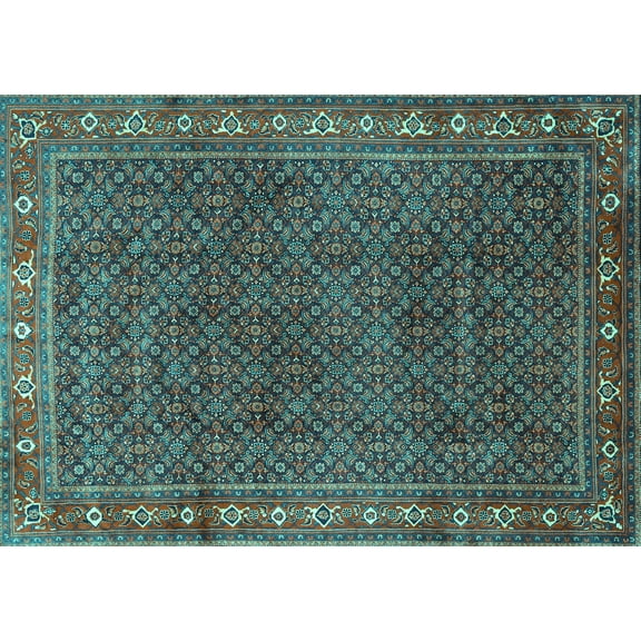 Ahgly Company Machine Washable Indoor Rectangle Persian Turquoise Blue Traditional Area Rugs, 5' x 7'