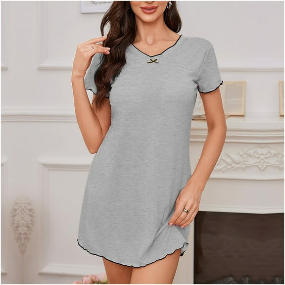 Censtreet Plus Size Nightgowns for Women Oversized Sleep Shirt Short Sleeve Nightshirt T-Shirt Dress Sleepwear M-3XL
