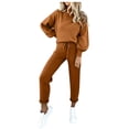 thumbnail image 3 of MSJUHEG Two Piece Outfits For Women Fall Outfits Women Solid Shirt Round Neck Blouse Pocket Pant Suit Women'S Pants Coffee 2Xl, 3 of 8