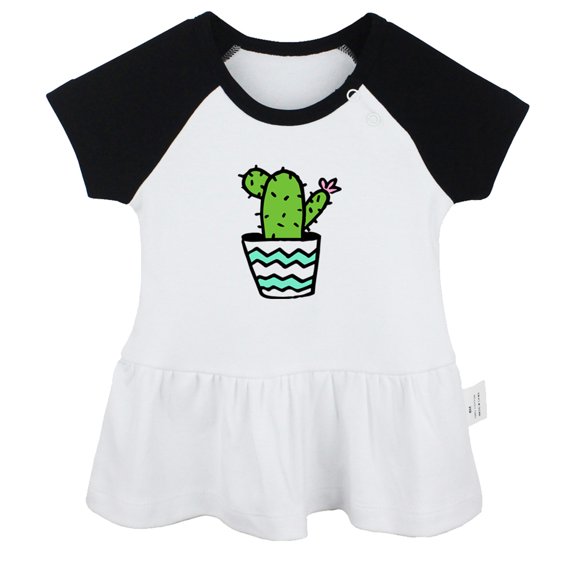 Nature Cactus Pattern Dresses For Baby, Newborn Babies Skirts, Infant Princess Dress, 0-24M Kids Graphic Clothes (Black Raglan Dresses, 6-12 Months)