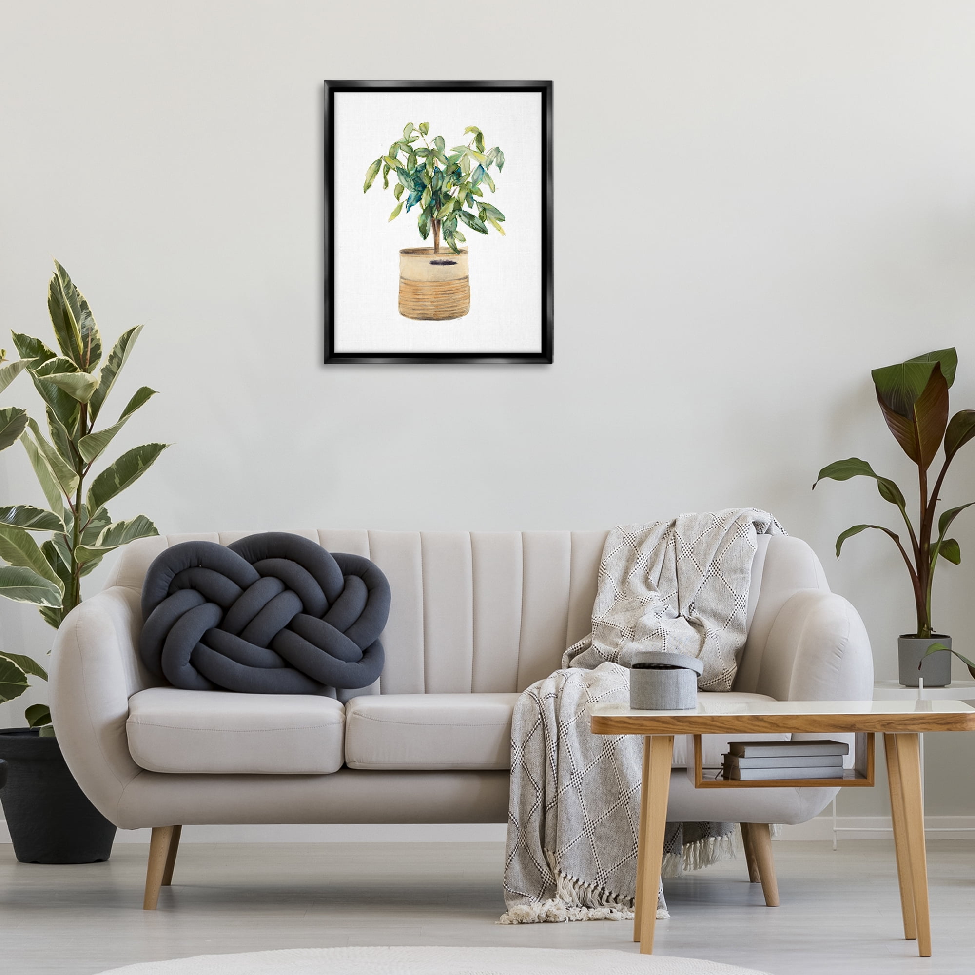 Stupell Industries Potted Plant Greenery Botanical & Floral Painting Black Floater Framed Art Print Wall Art, 25 x 31