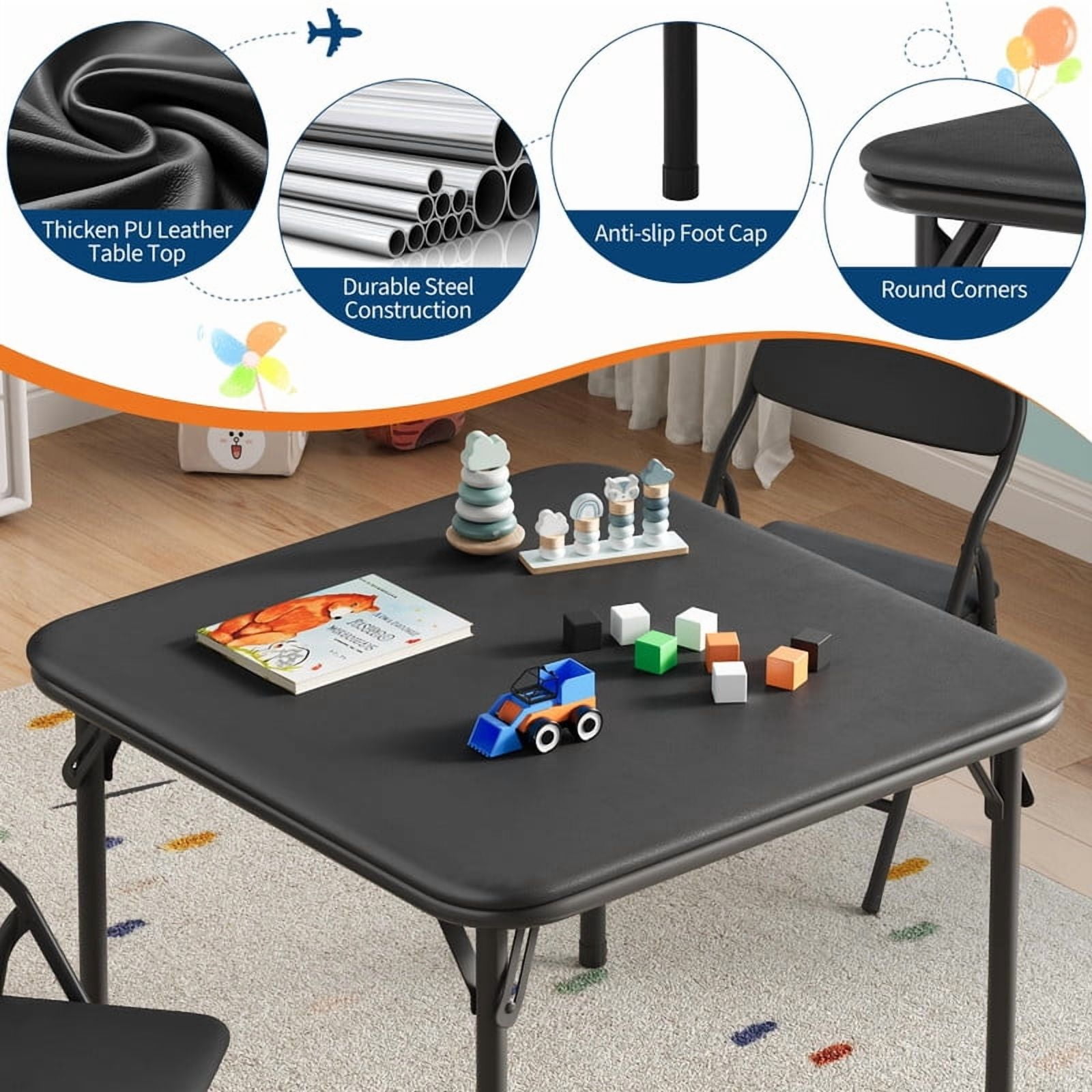Kids Folding Table and Chair Set – 5-Piece Toddler Activity Table for Learning, Dining, Crafts, and Playtime