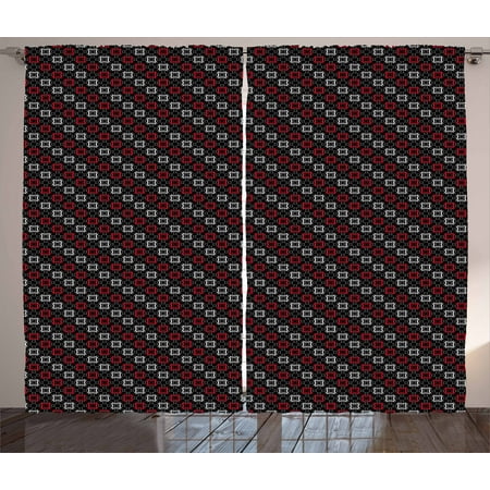Red And Black Curtains 2 Panels Set Diagonal Pattern With