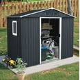 thumbnail image 2 of Anykoon 8ft x 4ft Outdoor Metal Storage Shed integrated  window and vents, Metal Foundation Tilted Roof & Lockable Door for Backyard,Tilted Roof & Lockable Door, for  Patio, Lawn,Black and White, 2 of 8