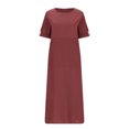 thumbnail image 4 of Gspmoly Robes Décontractées pour Femmes, Mode Femmes Été Décontracté Uni Col en V Manches Courtes Longue Robe Robes de Travail pour Femmes Offres Hebdomadaires, 4 of 5