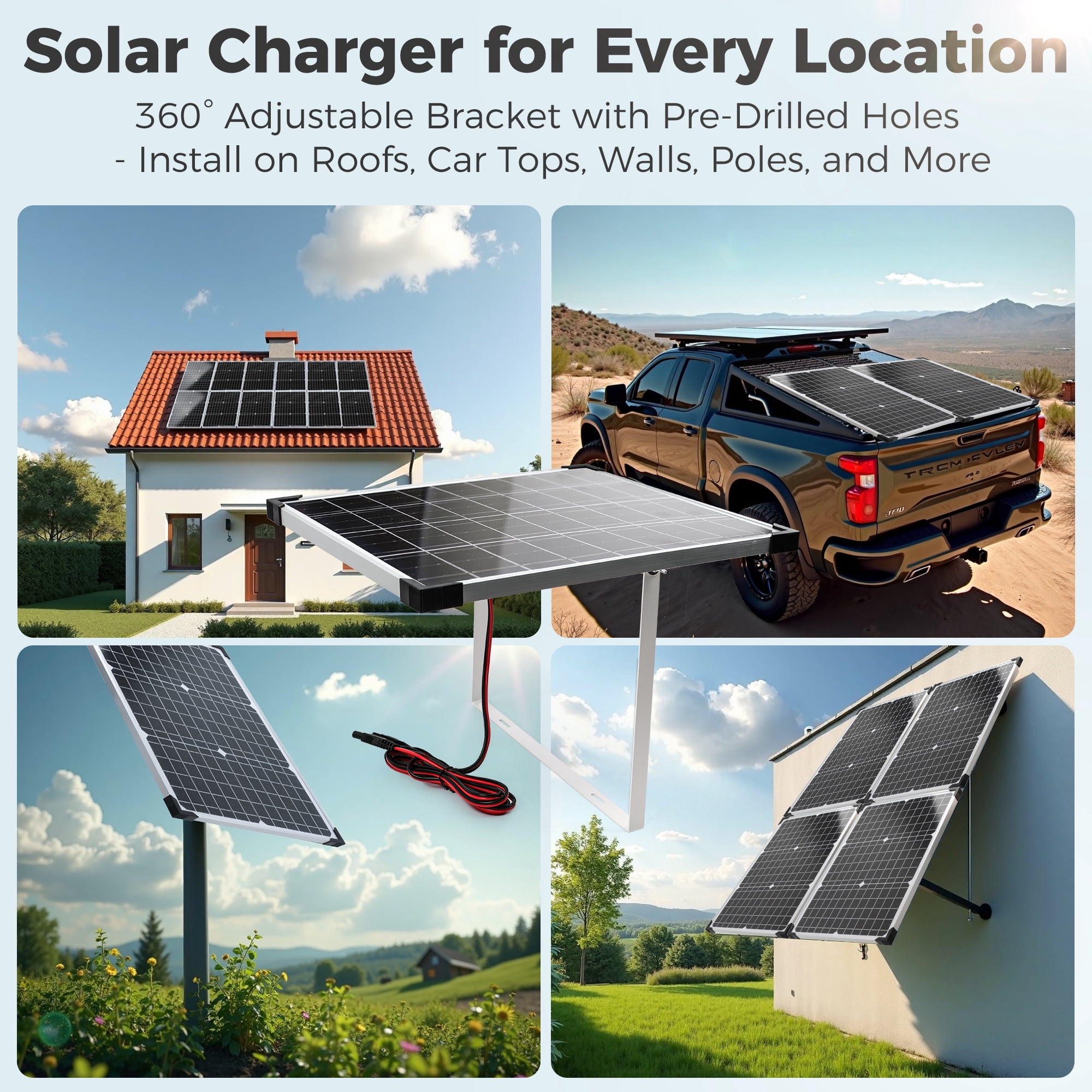 Voltset Solar Panel Kit 20W 12V with MPPT Controller, Solar Battery Trickle Charger Maintainer, Waterproof Solar Panel with Adjustable Mount Bracket for Boat RV Motorcycle Marine
