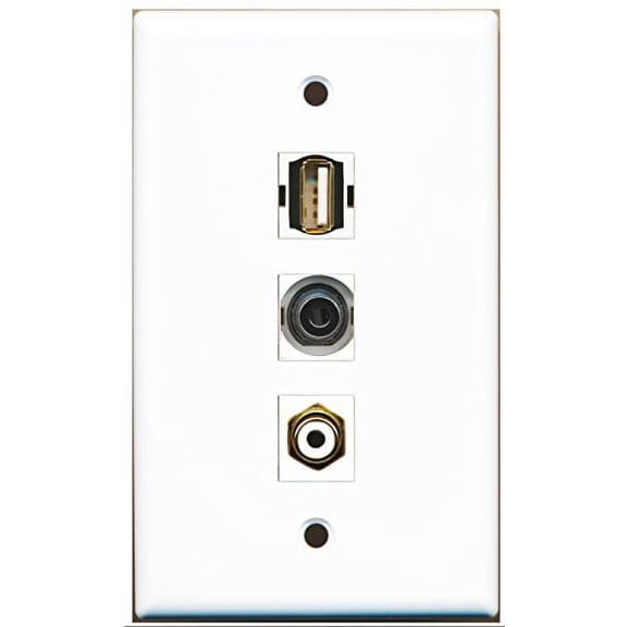 RiteAV - 1 Port RCA White and 1 Port USB A-A and 1 Port 3.5mm Wall Plate