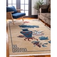 thumbnail image 2 of 5' x 8' Tan Brown and Navy Blue Flower Vase with Border Rectangular Area Throw Rug, 2 of 8