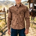 thumbnail image 5 of XAOFW Kids Boy's Western Shirts Jacket Fringes Long Sleeve Button Down Brown Shirts Loose Fit Fringe Coat Tops For Youth Versatile Top 5-6 Years, 5 of 9