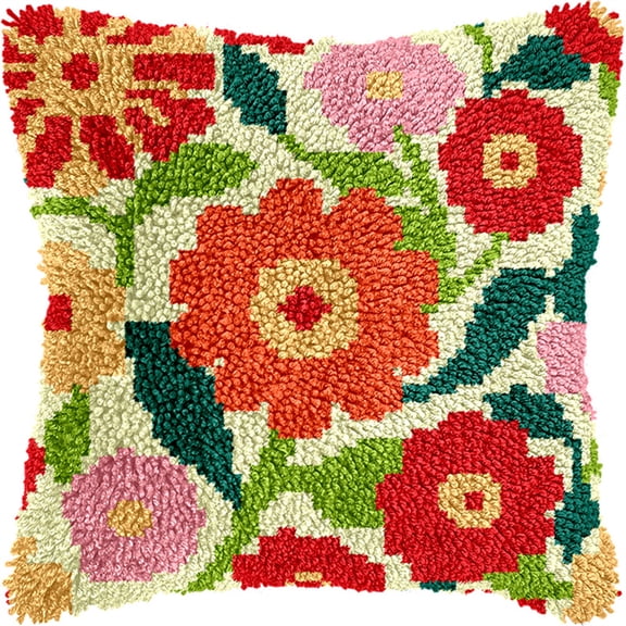 Latch Hook Kits Pillow Flowers 17X17 In Printed Canvas Cushion Crochet Yarn Needlework Hook Latch Diy Kit Embroidery Pillowcase Rug Cover Home Sofa Christmas Decoration