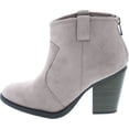 thumbnail image 2 of Soda Women's Albert Faux Suede Cowboy Pull-Tab Stacked Heels Ankle Booties, 2 of 7