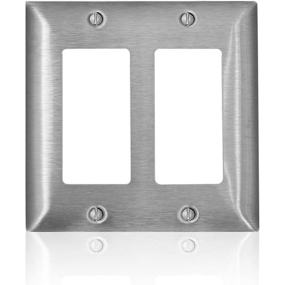 Leviton Decorator Wall Plate C-Series Modern - 2 Gang, Silver, Metal - 1 Piece