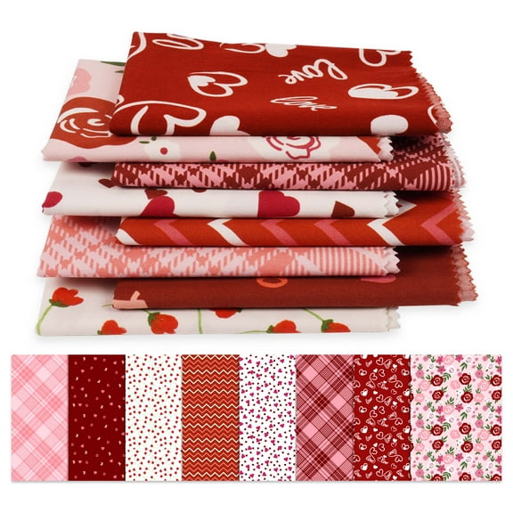 Soimoi 8 Pc Fat Quarter Bundle,ValentinePrint 18"x 22"DIY Patchwork-100% CottonPre-Cut Quilting Fabric Red & Pink
