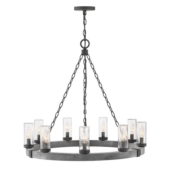 29208DZ-LL-Hinkley Lighting-Sawyer - 9 Light Large Outdoor Hanging Lantern in Rustic Style - 30 Inches Wide by 27.75 Inches High-Aged Zinc Finish-LED