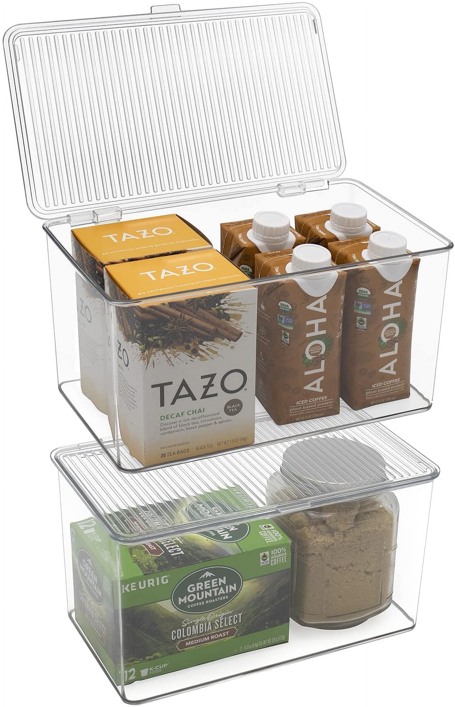 Sorbus Organizer Bins with Attached lids | Kitchen Pantry Organization Storage Bins, Small Clear Storage Box for Fridge | Food Storage Containers for Organizing, Cabinet Organizers (2-Pack, Large)