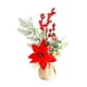 thumbnail image 5 of Mini árbol de Navidad con frutos rojos, decoración de mesa, base de yute, artificial. Flor roja de Navidad, 5 of 9