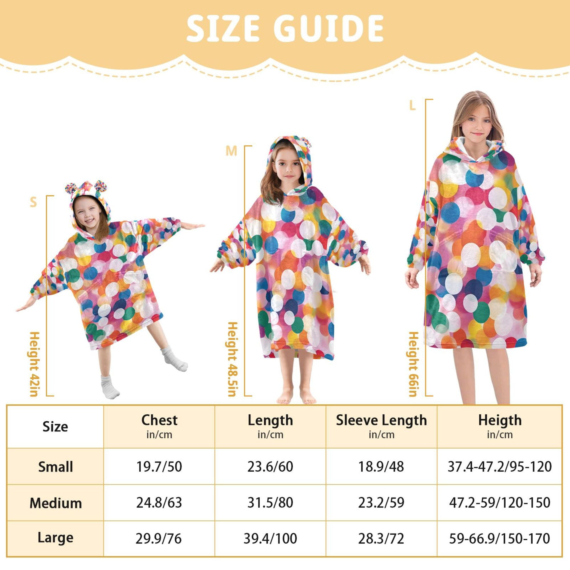 FORMRS Wearable Blanket Hoodie with Sleeves for Kids Cozy Flannel Sweatshirt, White Colorful Circles