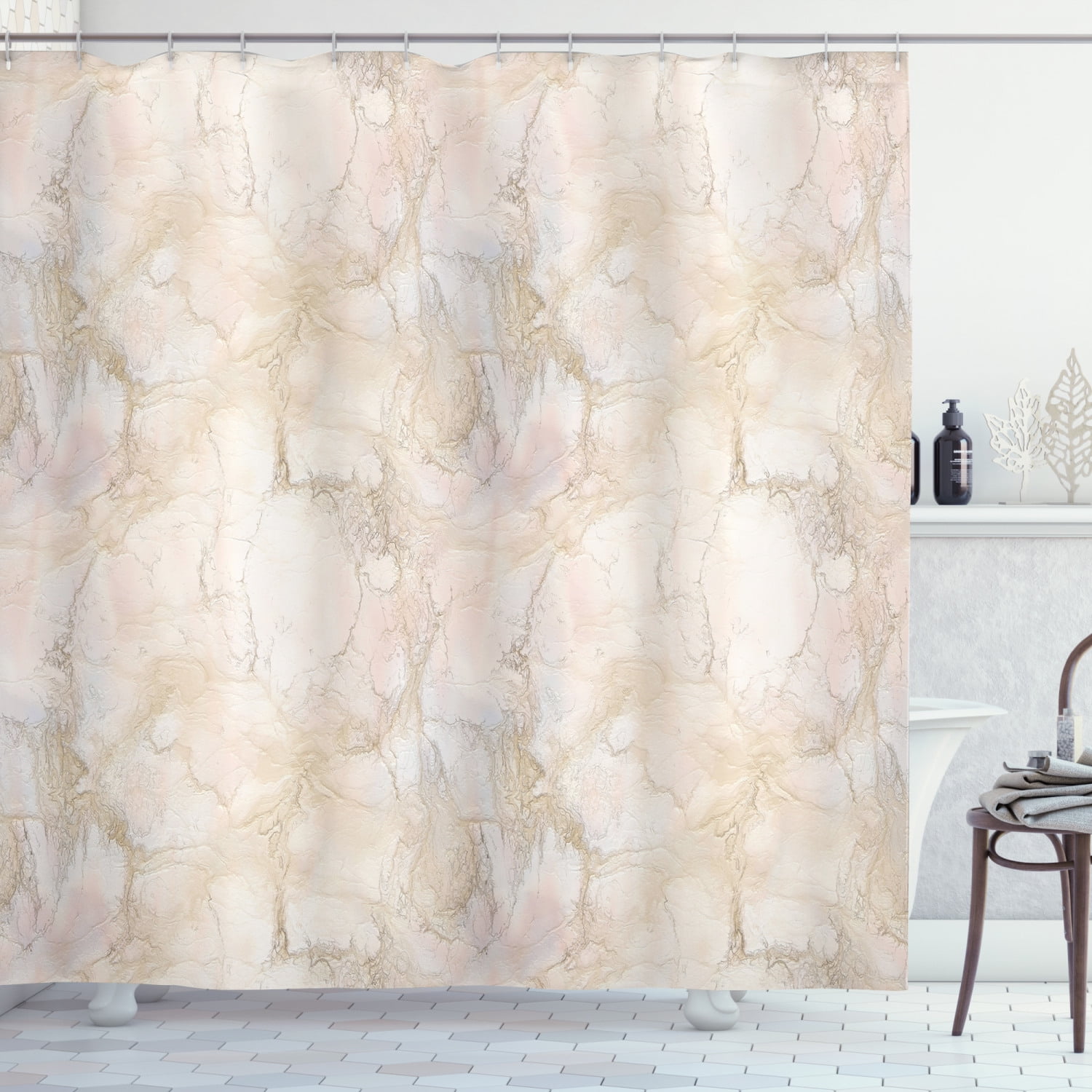 72x72'' Marble Stone Texture Bathroom Fabric Shower Curtain Waterproof 12 Hooks 