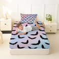 thumbnail image 3 of Manfei Halloween Bat Print Twin Fitted Sheet,Ghost And Pumpkin Bedding,2 Pieces,1 Fitted Sheet and 1 Pillowcase, 3 of 6