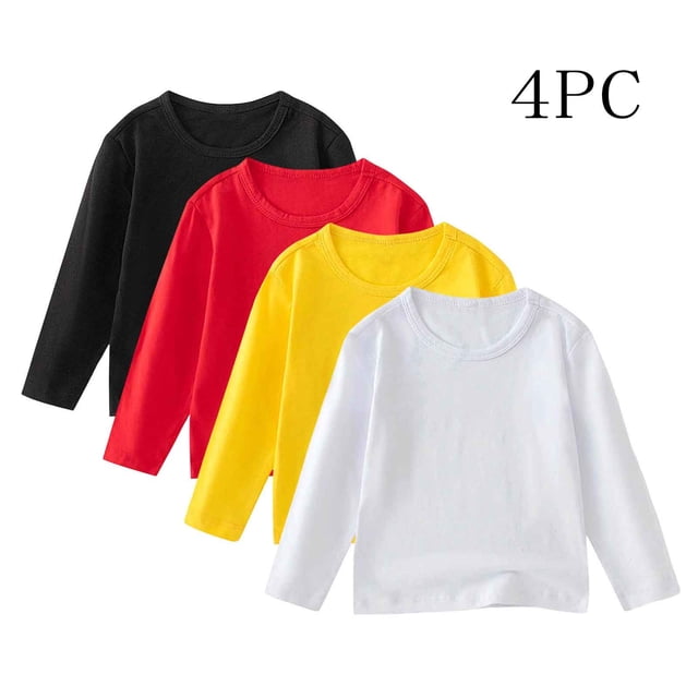 Cowsor Unisex Kids Solid Cotton Thin Pullover 4PC Sweatshirt T-Shirt Toddler Baby Crewneck Long Sleeve Tshirts Tops Blouse