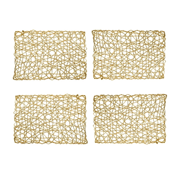 Holiday Decorative 12"x18" Rectangle Woven Metallic Foil Shining Placemats,Charger - Set of 4 (Gold)