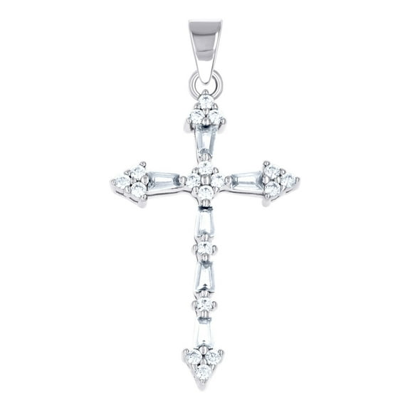 925 Sterling Silver Womens Green White Baguette Round Cubic Zirconia Cross Religious Pendant Necklace 36.1x17.9mm Wide P