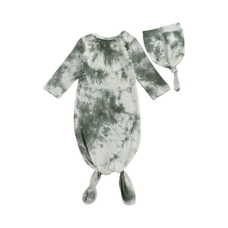 

Newborn Baby Girl Boy Cotton Gown Tie Dye Knit Knotted Sleeper Gown Soft Sleeping Bags Baby Coming Home Outfits