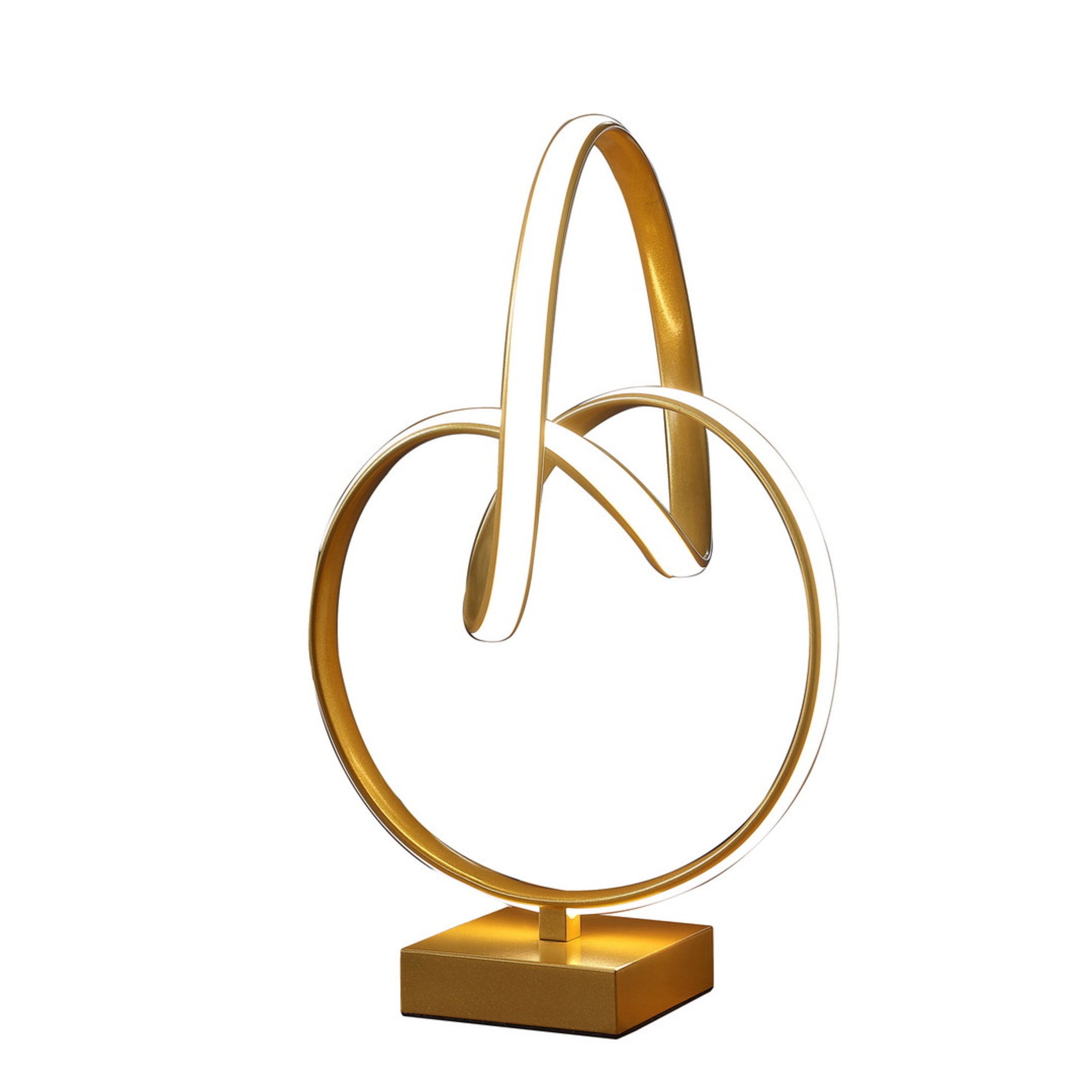 Noble House 19" Abstract Infinity LED Table Lamp, 10W Integrated Light, Modern Square Base, Matte Gold