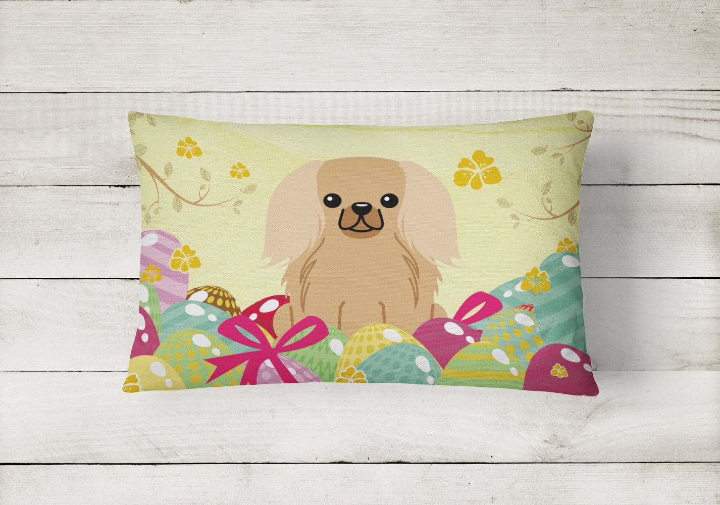Carolines Treasures BB6104PW1216 Easter Eggs Pekingese Fawn Sable Canvas Fabric Decorative Pillow, 12H x16W, multicolor