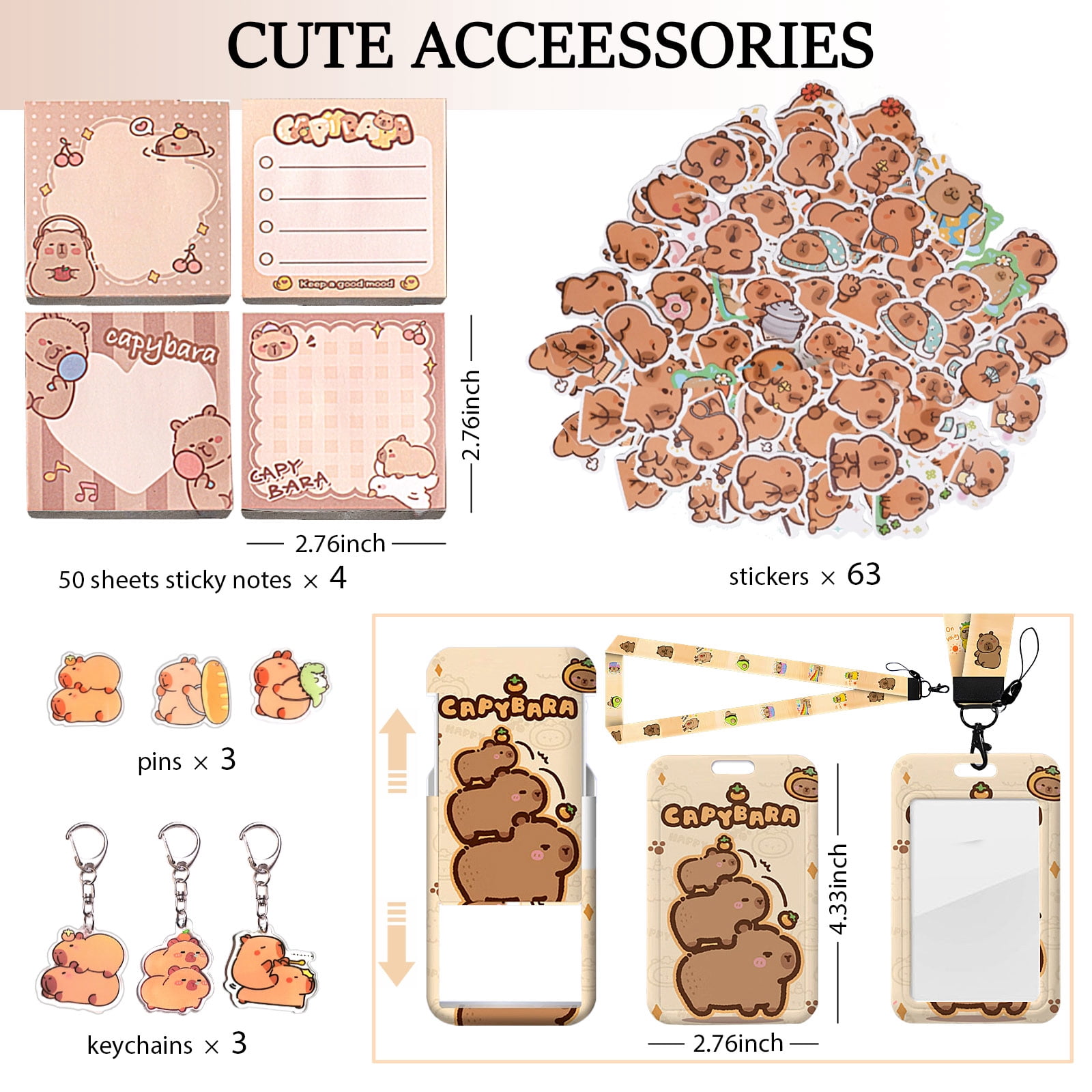 Capybara Stationery Set,Kawaii Stationery Birthday Christmas Gifts,Includes Sticky Notes,Mechanical Pencils,Highlighters,Notebook,Stickers etc