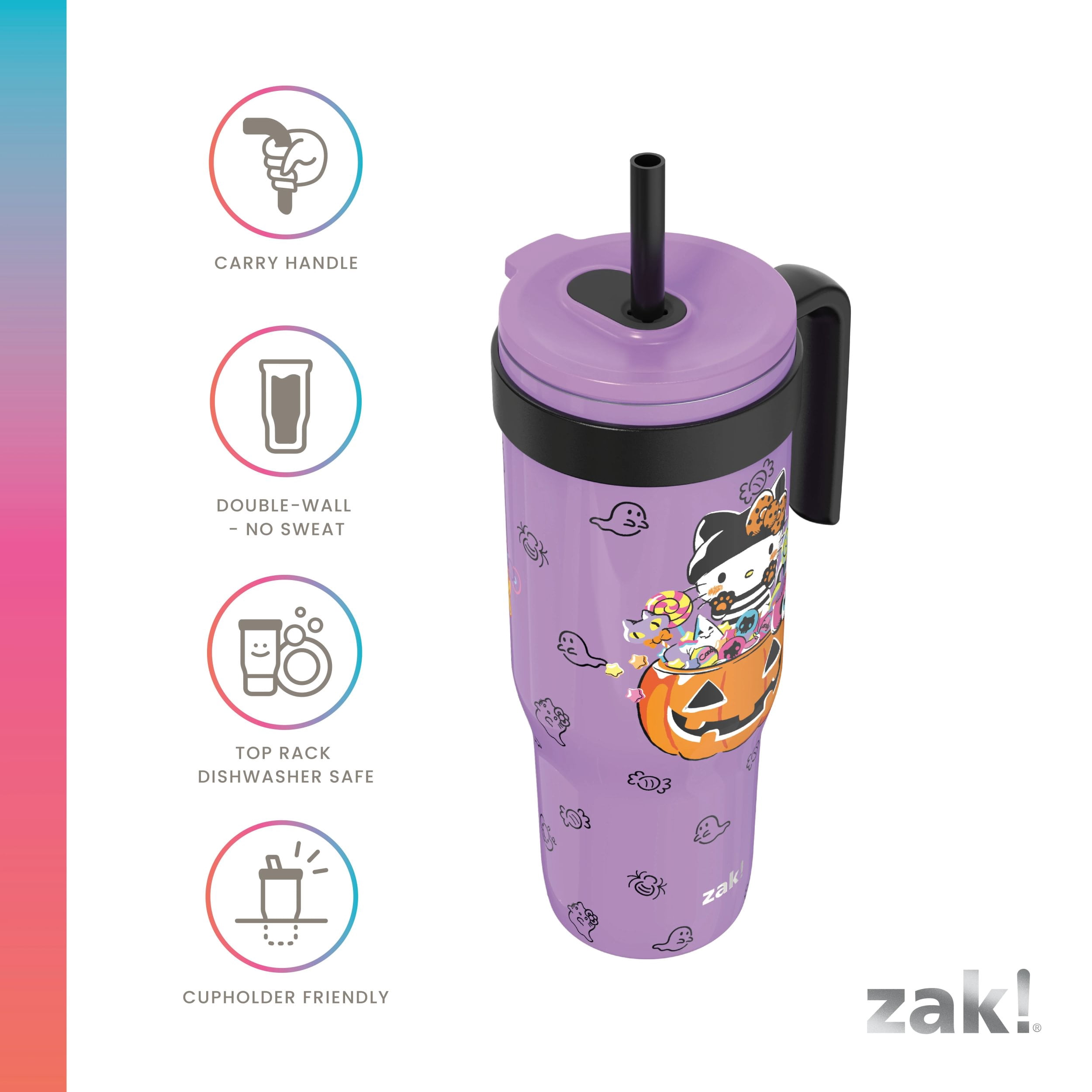 Zak Designs 30oz SS Straw Tumbler with a Handle, Light Purple Hello Kitty