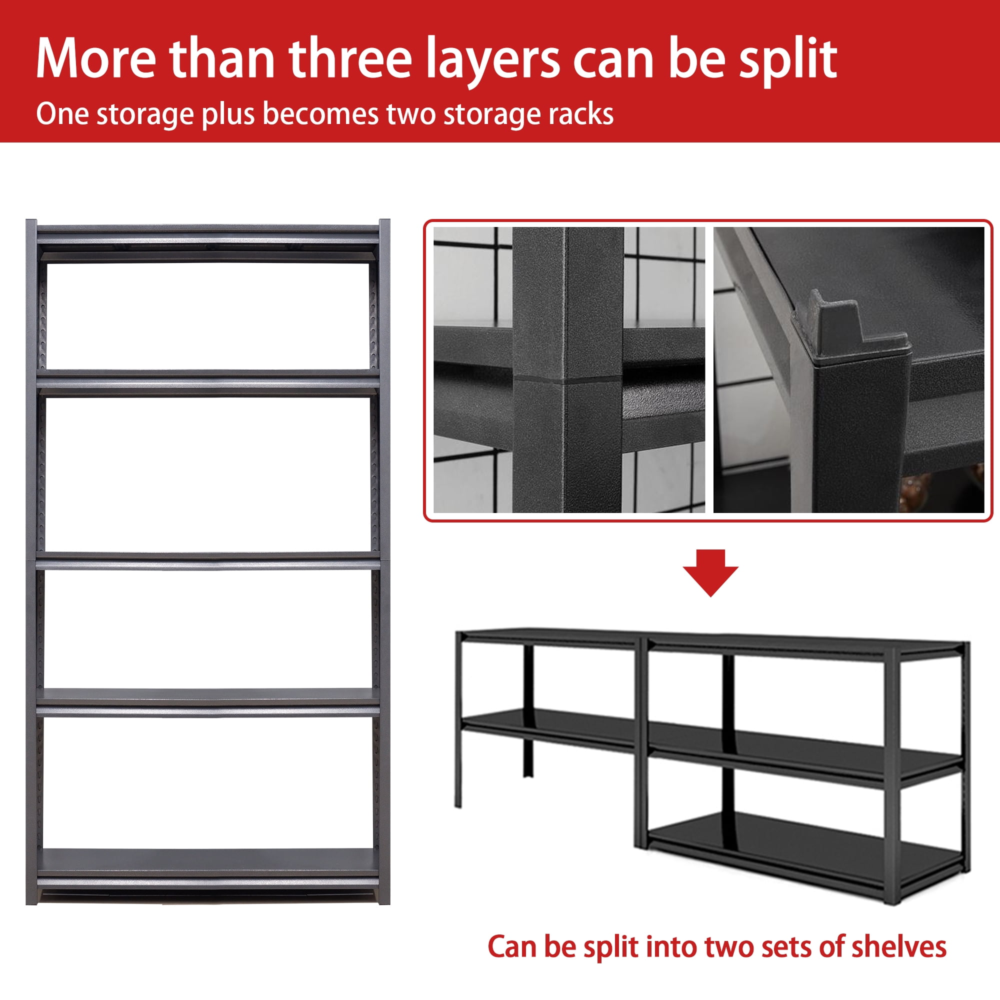 Alvantor 5 Tier Storage Shelves, Metal Storage Shelving with Adjustable Shelf for Garage Basement, 47.2"W*23.6"D*72"H Black