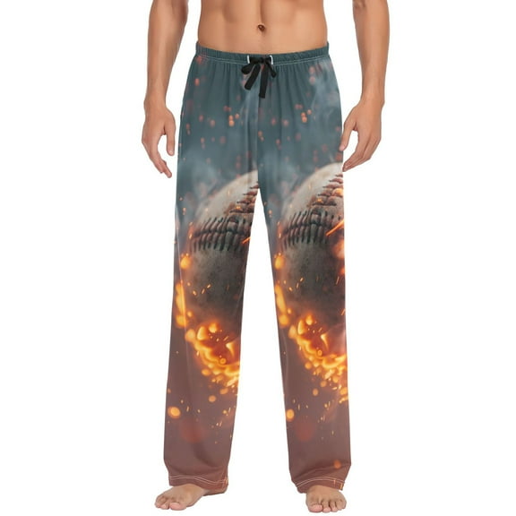 joogoo Men's Pajama Pants Baseball Ball with Fire Cotton Long Sleepwear Lounge Pants L