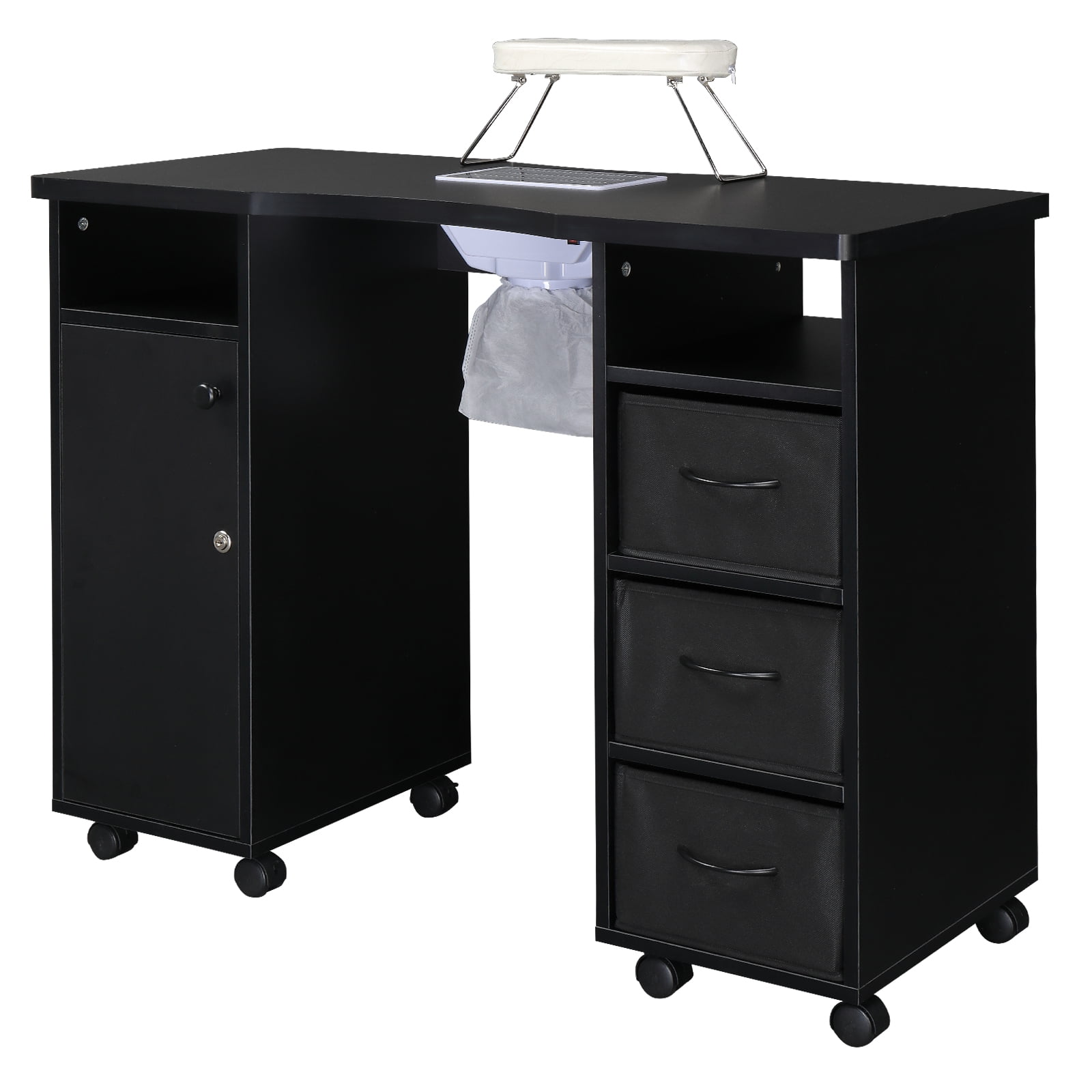 Rolling Manicure Table with Drawers, Nail Beauty Salon Workstation Spa Table Nail Art Desk