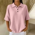 thumbnail image 2 of Women's Waffle Polos Shirts Short Sleeve Henley T Shirt Summer Casual Loose Tops, L, 2 of 4