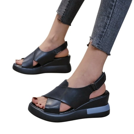 

HIBRO Fashion Womens Breathable Lace Up Shoes Thick Soled Wedges Casual Sandals
