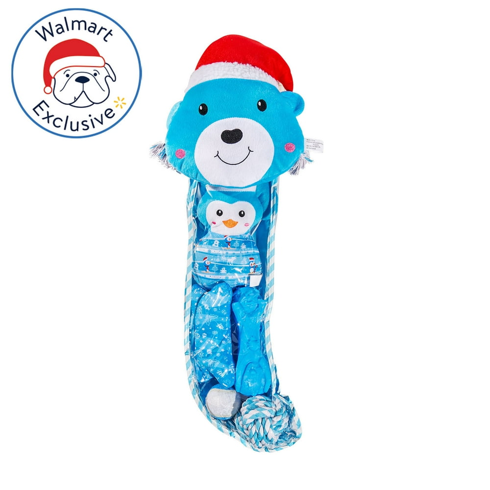 Holiday Time Dog Toy Stocking, 8 Pieces, Teal