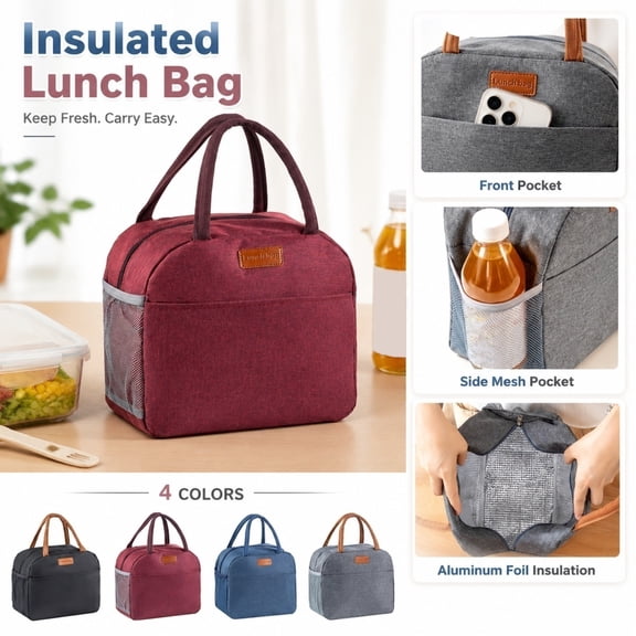 Clearance! Lunch Bag Foldable Cloth Handle - Lightweight Insulated Thermal Tote, Convenient Storage Bag and Lunch Organizer for Work and Travel,Black