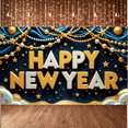 thumbnail image 6 of Gold Silver Theme Happy New Year Banner Star Pattern New Year Display Beaded Garland 3D Letter Design Festive Backdrop for New Year Party Holiday Celebration Indoor Decoration, 6 of 9