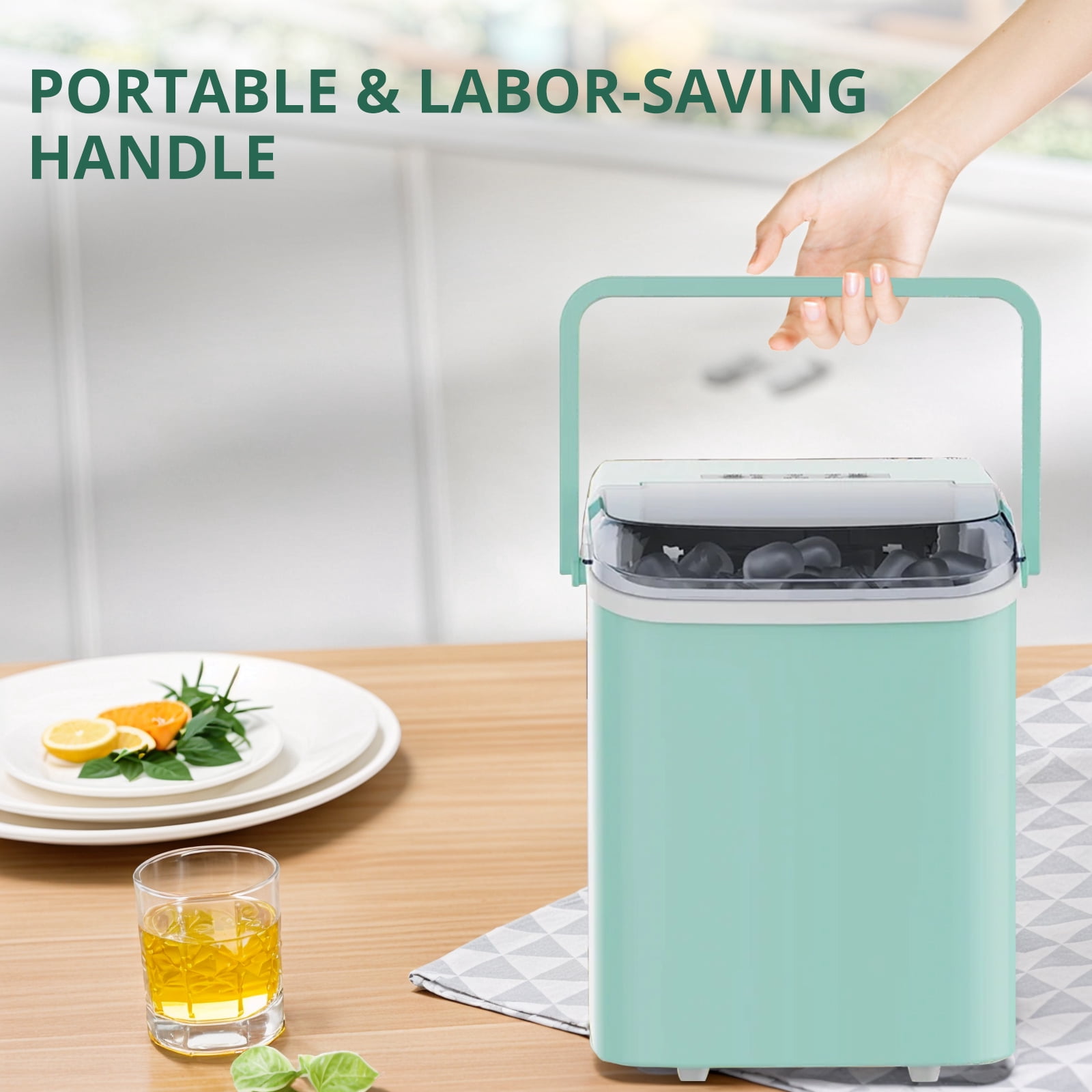 Atilioo Countertop Ice Maker with Handle, Ice in 6Mins, 26 Lbs/24H, 2 Sizes Bullet, Portable Ice Maker Machine with Self-Cleaning for Home/Bar/Camping/RV, Blue